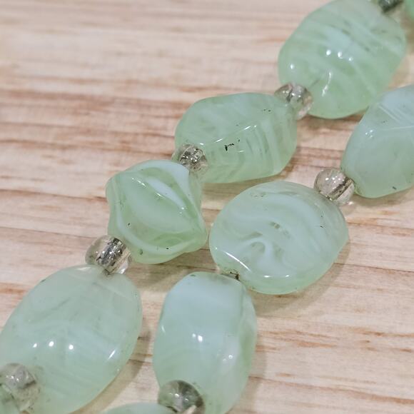 Mint Green Polished Glass Swirl Stone Effect 32" Continuous Bead Necklace - Picture 7 of 13